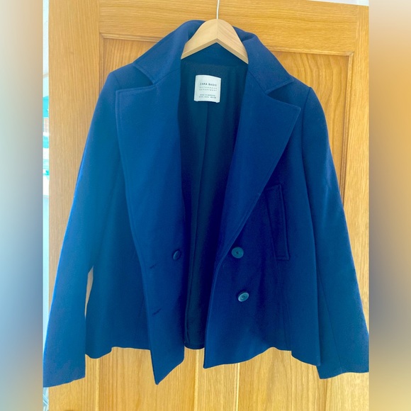 Large Navy Zara Peacoat style double breasted coat - Picture 4 of 5